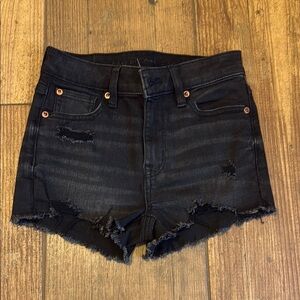 american eagle distressed “super stretch” denim jean shorts